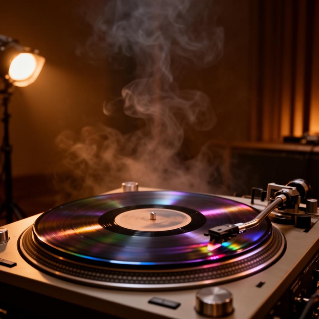 SWEET ENIGMA EP cover — iridescent vinyl in warm amber light